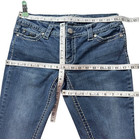 VTG Y2k Bling Low Rise Bootcut Jeans Paisley Sky 4 Stretch Cowgirl Boho Western - Picture 8 of 16